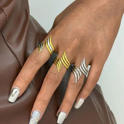 Sainless Seel Gold Color Line Rings for Women Men Vinage Mul