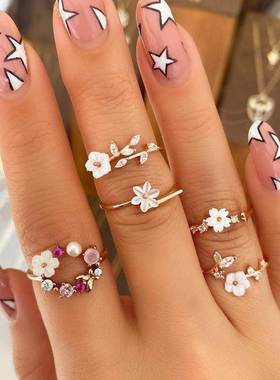 Flower Ring Set Anillos Mujer Jewelry Aesthetic Rings Bague