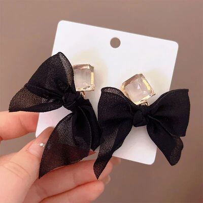 Elegan Lady Bowkno Square Zircon Pendan Ear Buon Korean Fash