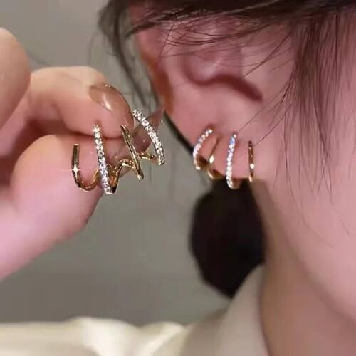 Korean Claw Earrings Four-Prong Seing Gold Color Ear Earring