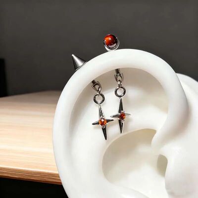 Fashion Red Zircon Cross Pendan Earring for Women Men Punk M