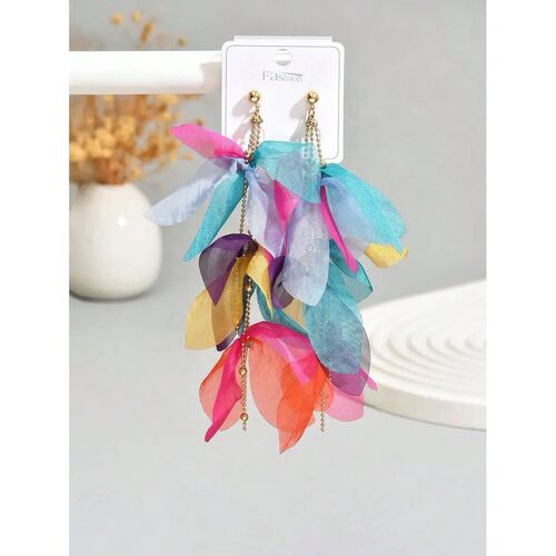 Fabric Flower Long Drop Earrings For Women Fashion Statement