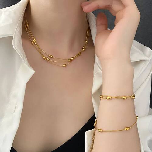 Stainless Steel Long Bean Necklace Bracelet Multi-Layer Wind