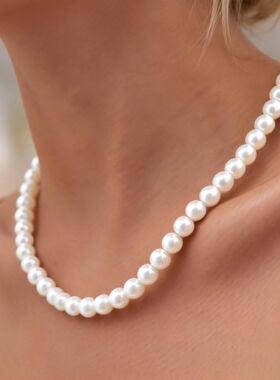 Fashion Pearl Chain Necklace Collar with Stainless Steel Cla