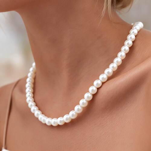 Fashion Pearl Chain Necklace Collar with Stainless Steel Cla