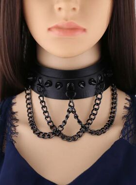 Punk Gohic Harajuku Dark Personaliy Black rives Chain Mulico