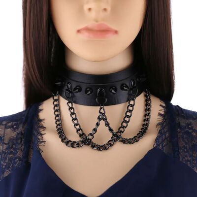 Punk Gohic Harajuku Dark Personaliy Black rives Chain Mulico