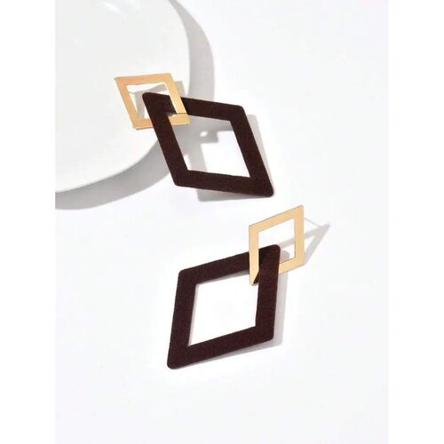 Geometric Rhombus Drop Earrings Flocked Patchwork Design Fas
