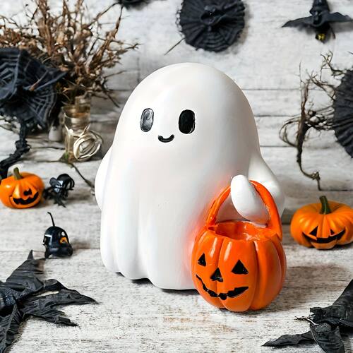 1 cute resin smiley decor with pumpkin bag - Halloween statu