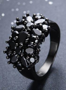 Fashion Unique Female Black Oval Inlaid Cross Border Rings V