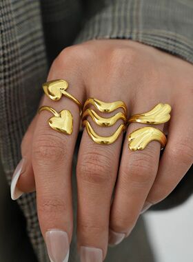 Sainless Seel Hear Line Open Rings for Women Men Vinage Gold