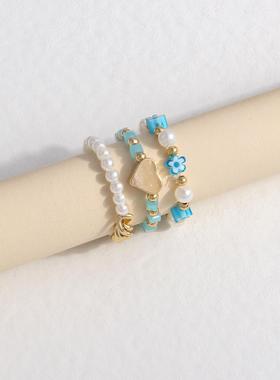 Cute Imitation Pearl Acrylic Beads Ring Set For Women Minima