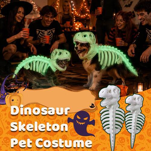 Glow in Dark Dinosaur Skeleton Cat Costume Soft Plush Pet Ha