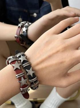 Pulseira de couro esrela vintage para homens e mulheres, pul
