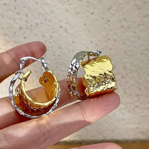 Exaggerated Gold Silver Color Double Layer Circle Earrings f