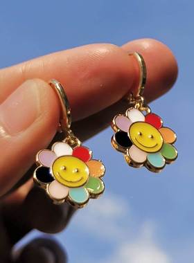 ZX Sweet Rainbow Daisy Sunflower Huggies Hoop Earrings for W