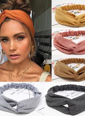 Women Headband Cross Top Knot Elastic Hair Bands Soft Solid