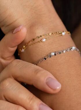 Elegan Pearl Gold Color Double Layered Braceles for Women Li