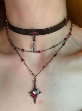 Punk Dark Black Cross Sars Pendan Necklace for Women Men Hip