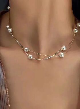 Simple Imiaion Pearl Choker Necklaces for Women Fashion Doub