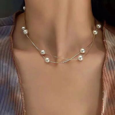 Simple Imiaion Pearl Choker Necklaces for Women Fashion Doub