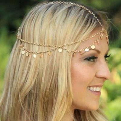 Women Metal Head Chain Hairpiece Headband Fashion Jewelry Mu