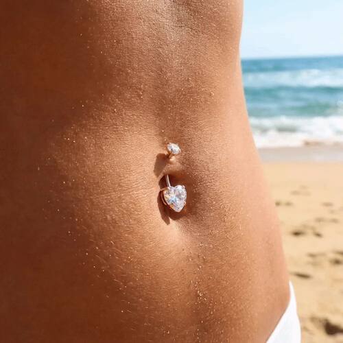 ndy Stainless Steel Heart Navel Button Piercing Crystal Pend