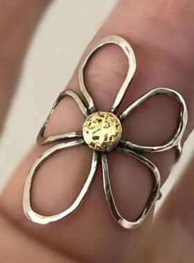 Vinage Meal Large Flower Rings for Women Men Bohemian Silver