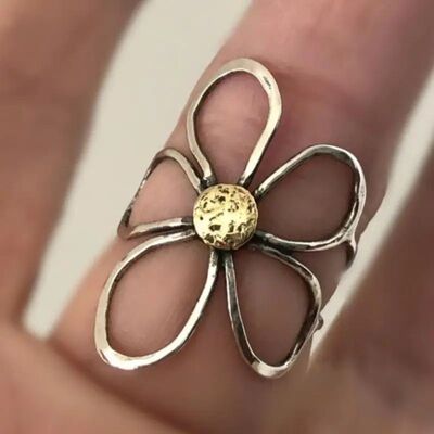 Vinage Meal Large Flower Rings for Women Men Bohemian Silver