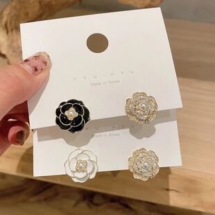 French rero AB small fragran wind camellia earrings women's