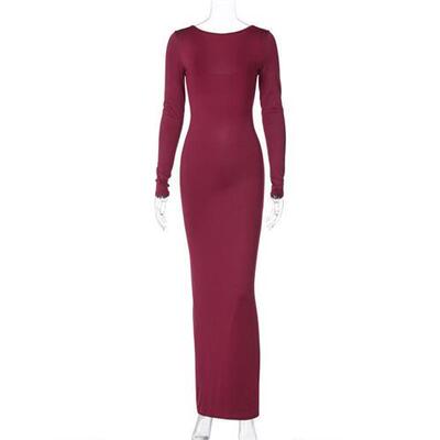 fashion winter long dresses backless club prom robe bodycon