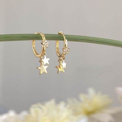 Fashion Small Simple Rhinestone Star Ear Buckle Hoop Earring