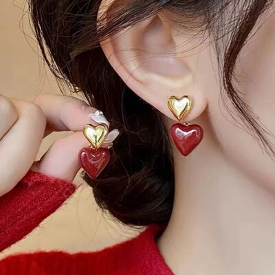 ndy Red Hear Dripping Oil Earrings for Women Girls Luxury El
