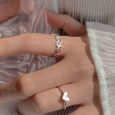 Korean Style Heart Shape Hollow Out Opening Ring for Silver