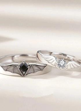 Luxury Crystal Angel Demon Couple Rings for Women Men Romant