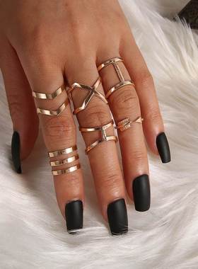 Gold Color Hollow Geometric Rings Set For Women Fashion Cros