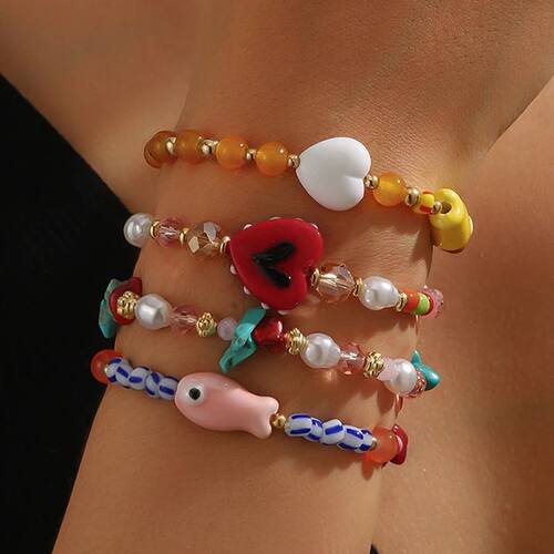 4Pcs Boho Ceramic Fish Pearl Braceles for Women Exquisie Dri