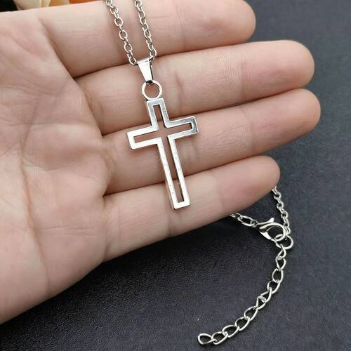 Stainless Steel Necklace Gothic Cross Plated Hoops Earrings