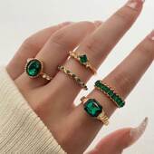 Vintage Rings Green 1Sets Women Crystal for Plated Set Gold