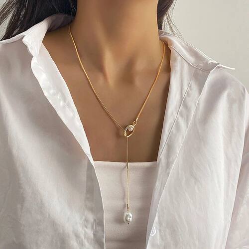 Y-Shaped Snake Bone Chain Long Necklace Irregular Baroque Pe