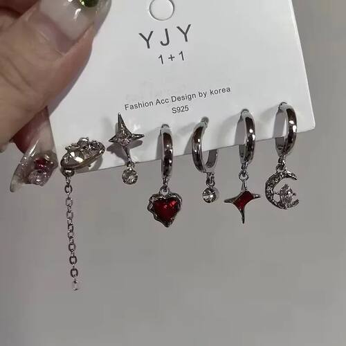 Goth  Red Crystal Star Earring Set For Women Men Vintage Aes