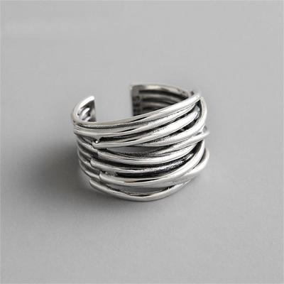 Silver Color Vintage Multilayer Lines Twist Open Rings For W