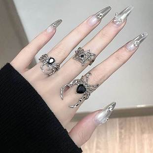 Gothic Irregular Spider Webs Zircon Ring Women Black Crystal
