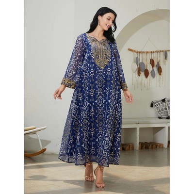 Women Dress   Jalabiya Mesh Embroidery Party Dresses Dubai L