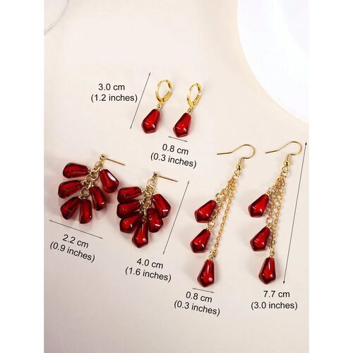 Red Pomegranate Drop Earrings For Women Fashion Tassel Chain