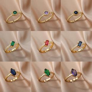 Stainless Steel BirthStone Rings For Women Gold Color Adjust