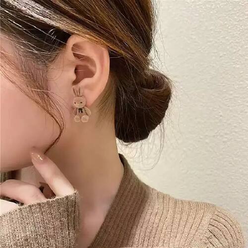 Korean style velvet cute bear stud earrings, elegant and min