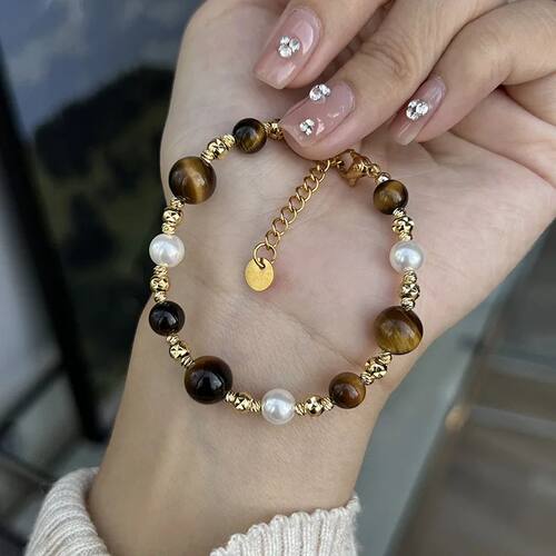 Tiger Eye Stone Pearl Bracelet Women's Jewelry Maillard Retr