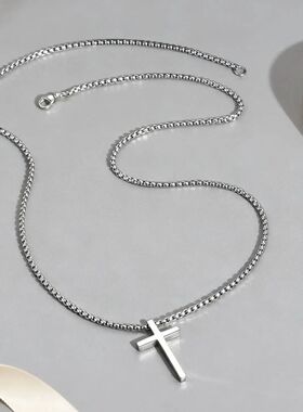 Classic Cross Pendant Necklace Silver Color Stainless Steel