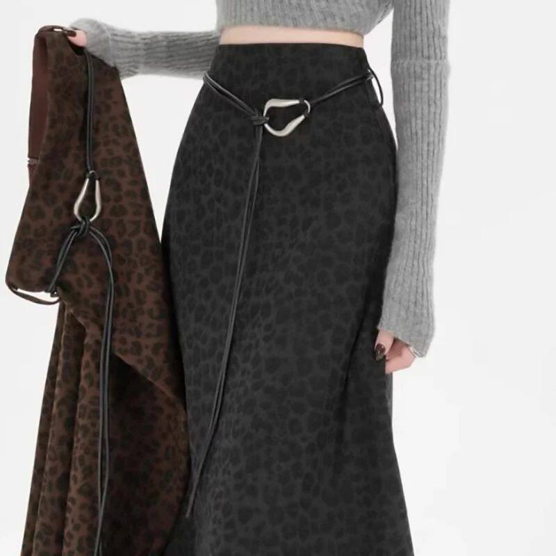 Vintage Leopard Print A-line Skirts 2025 Autumn New Versatil
